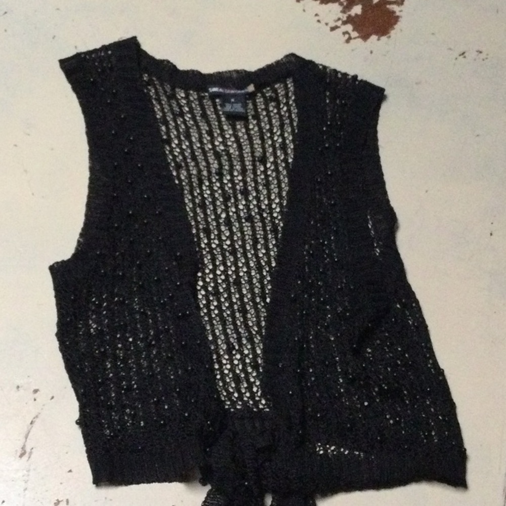 Sweaterworks Midnight Black Knit Cardigan Vest beaded M